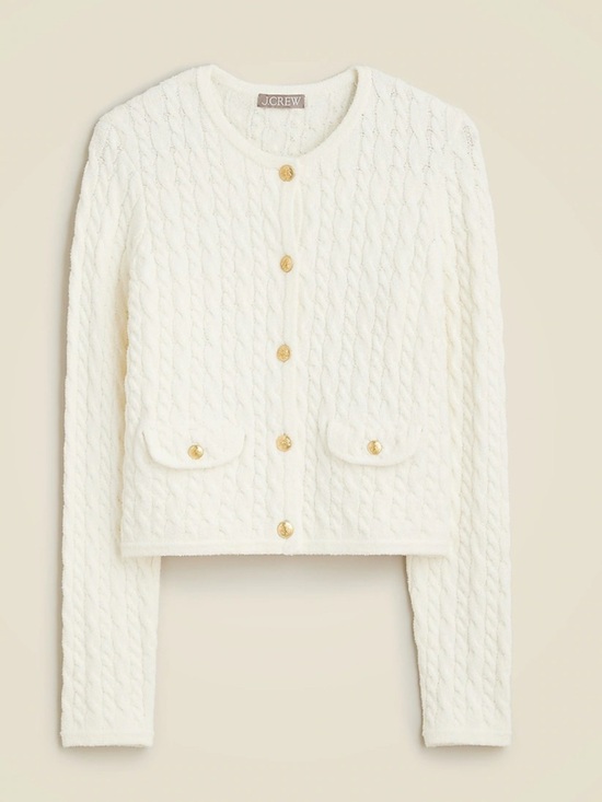 J. Crew Sweaters - J. Crew Odette Ivory Cable Knit Cropped Lady Jacket with Gold Buttons NWT